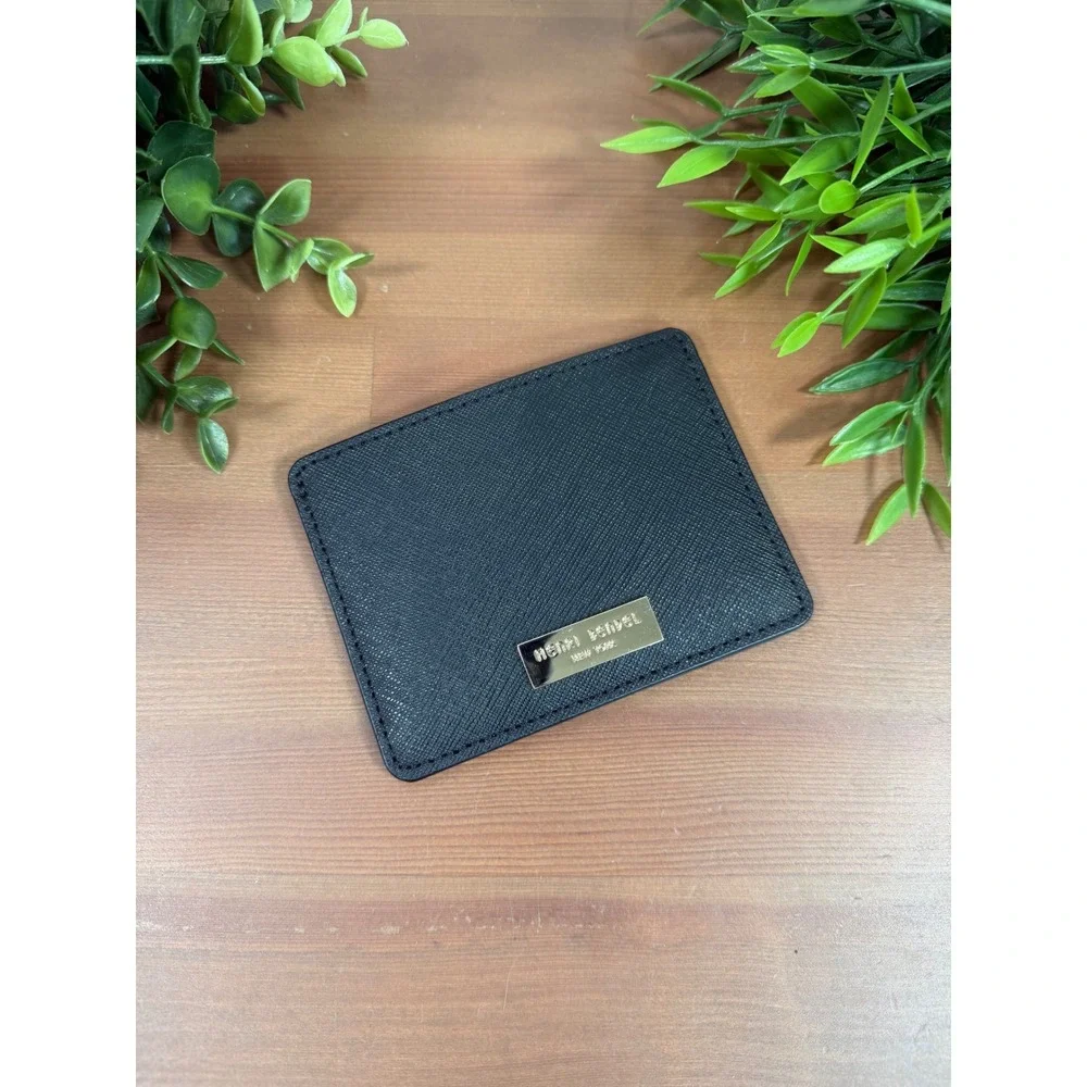 Henri Bendel Women Saffiano Leather Black Slim Card Holder Wallet